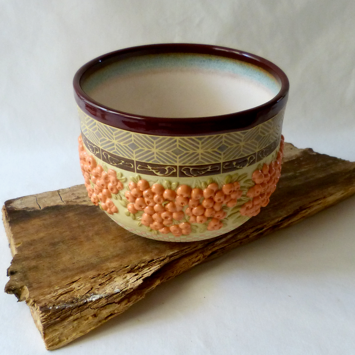 A Bird's Delight. Firethorn Berries and Birds Cylindrical Bowl