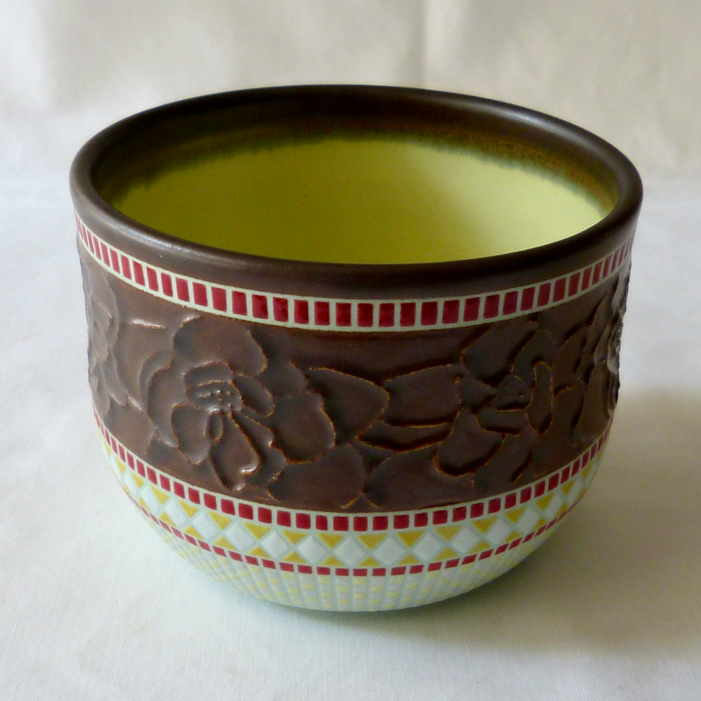 A Black Walnut Slip Trailed, Anomala Peony Cylindrical Bowl