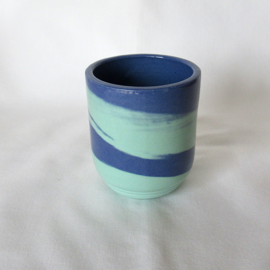 Wheel-thrown Ceramic Dark Blue and Aqua Colored Porcelain Very Small Swirled Neriage Bud Bouquet Vase