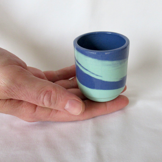 Wheel-thrown Ceramic Dark Blue and Aqua Colored Porcelain Very Small Swirled Neriage Bud Bouquet Vase