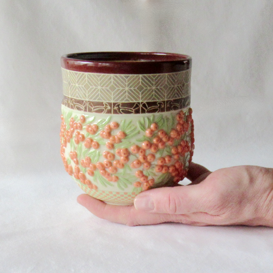 A Sea Buckthorn Berries Decorative Functional Porcelain Pottery Bowl