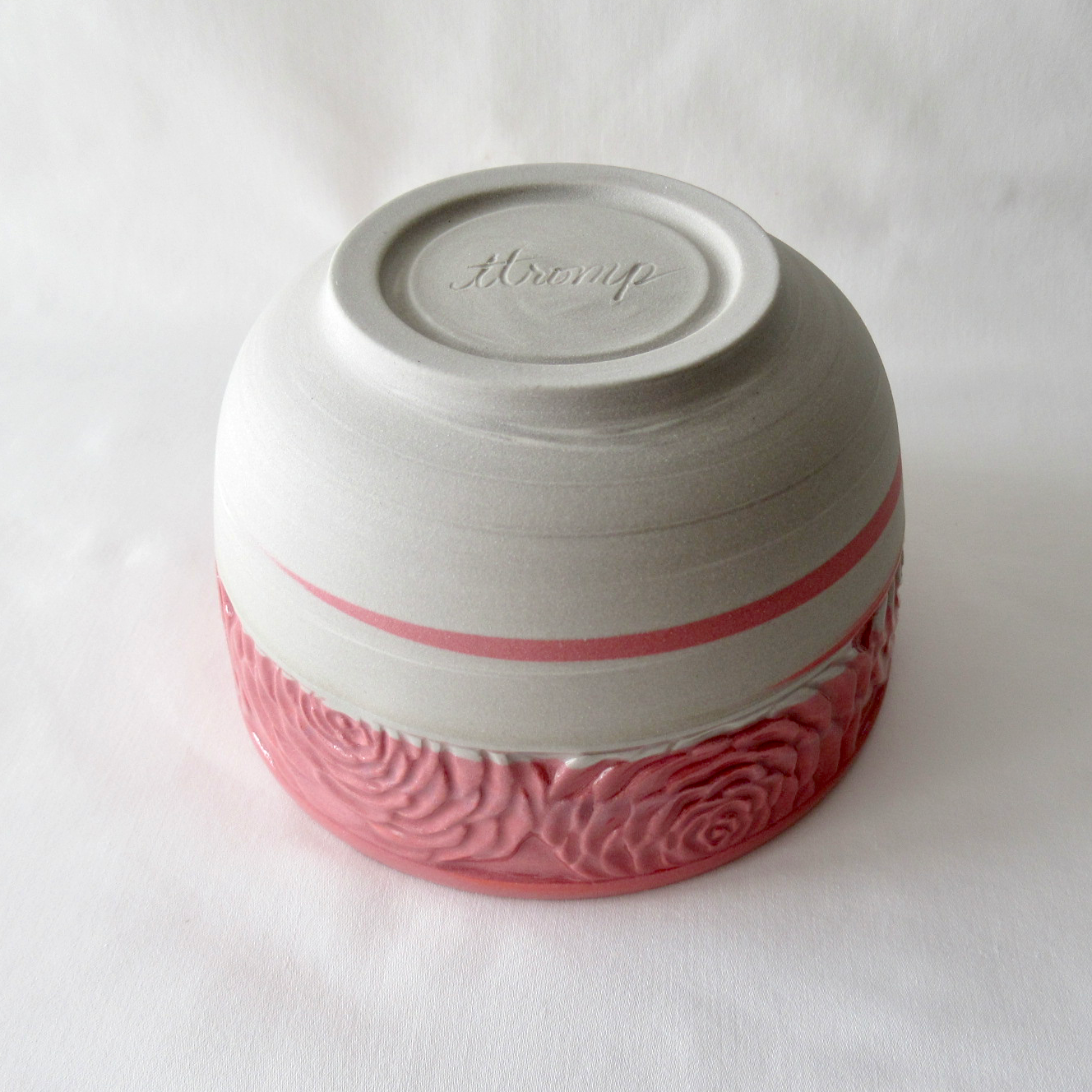 Handmade Camellia Bowl. Wheel-thrown, Hand Carved Neriage Technique. Ceramic Pottery.