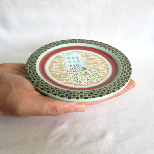 Handcrafted Cat at the Window Plate