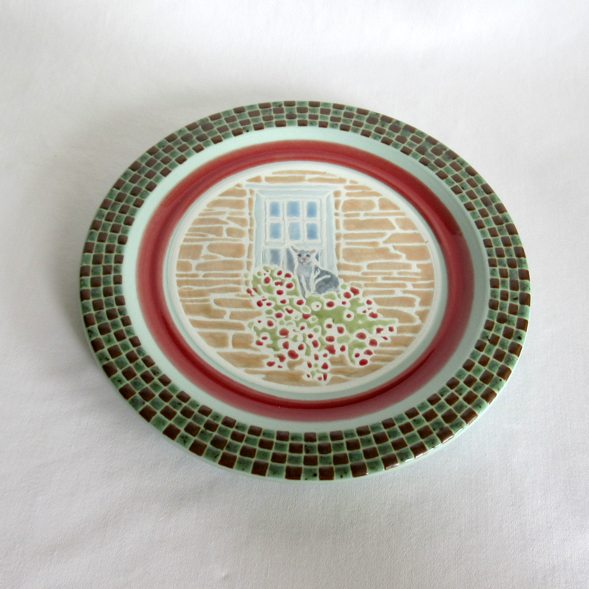 Handcrafted Cat at the Window Plate