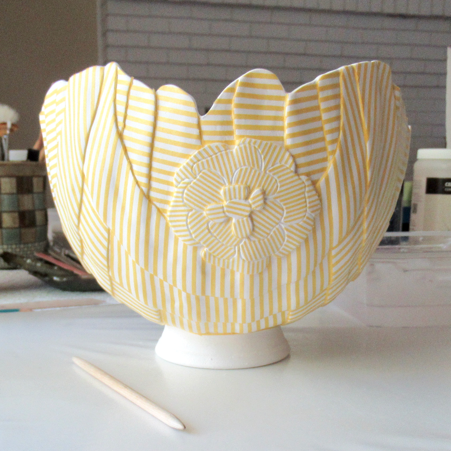 A Cobalt Blue Striped Balloon Bowl