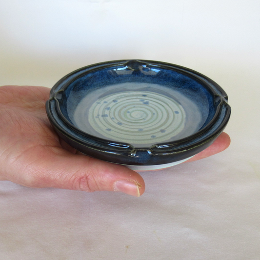 Wheel-thrown Dark Blue Colored Porcelain Ceramic Pottery Candle Plate.
