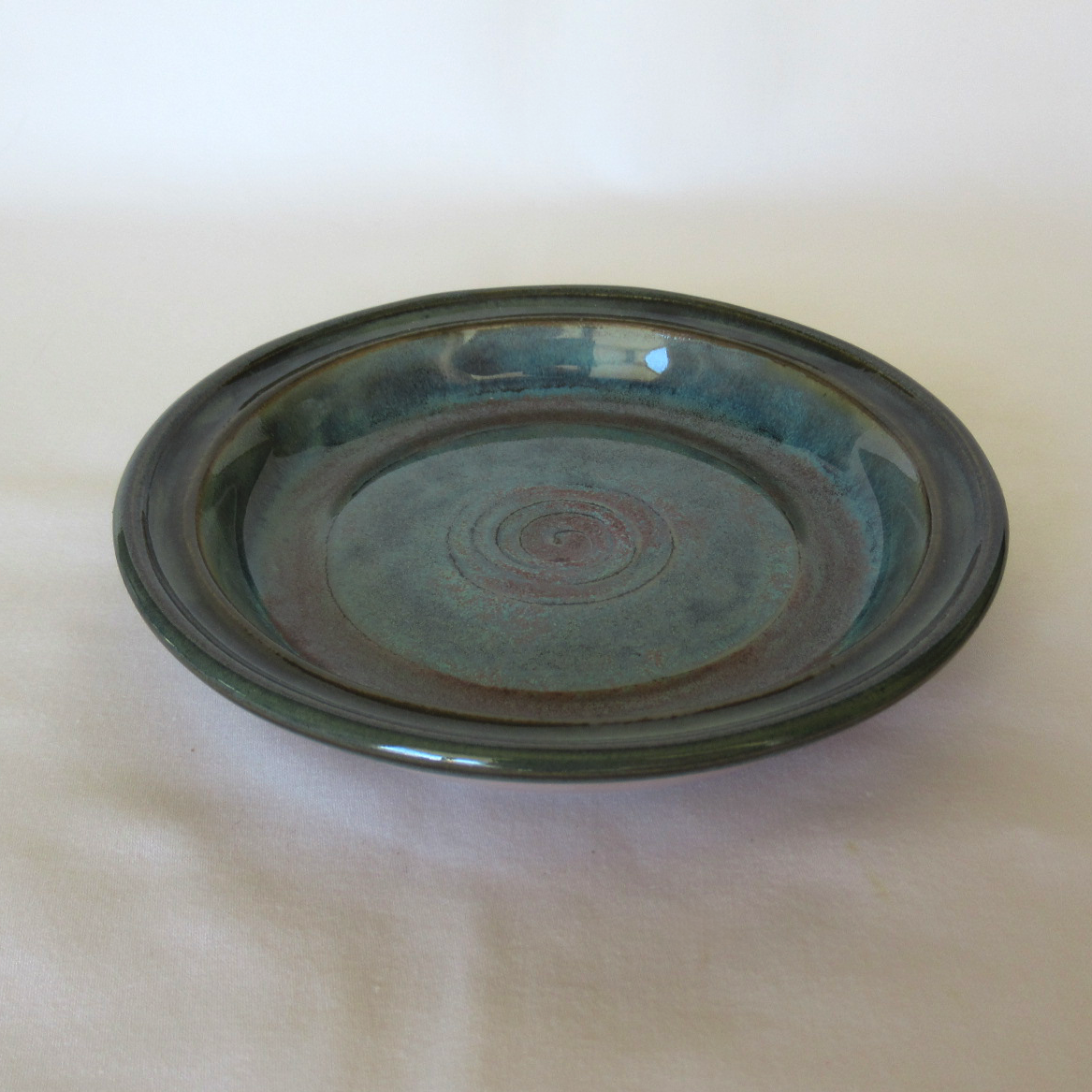 Wheel-thrown Colored Porcelain Ceramic Pottery Candle Plate with Dark Teal Glaze