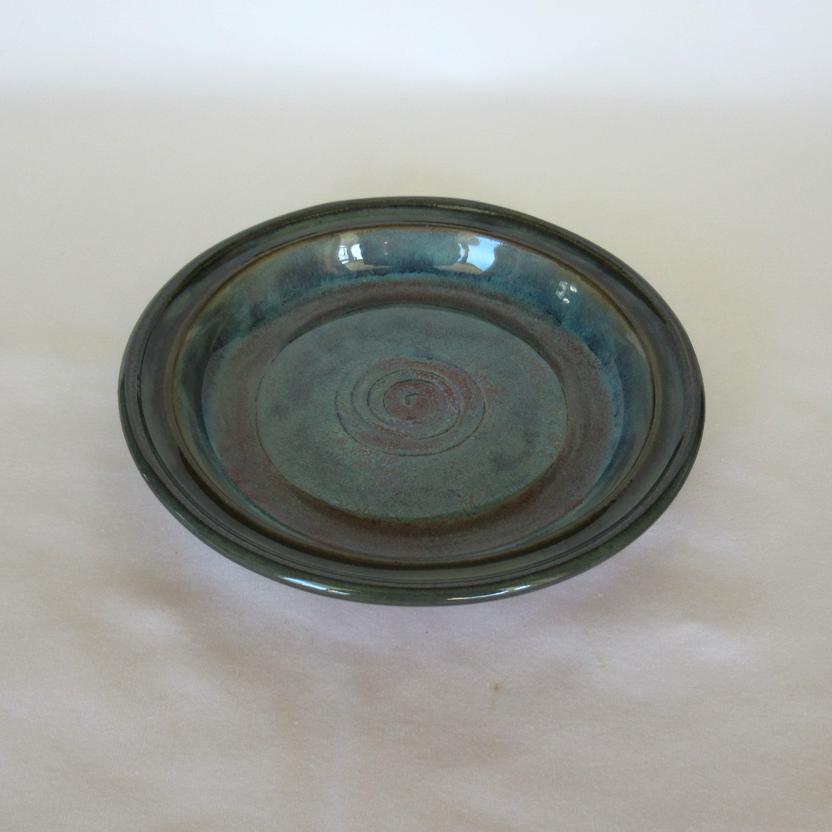 Wheel-thrown Colored Porcelain Ceramic Pottery Candle Plate with Dark Teal Glaze