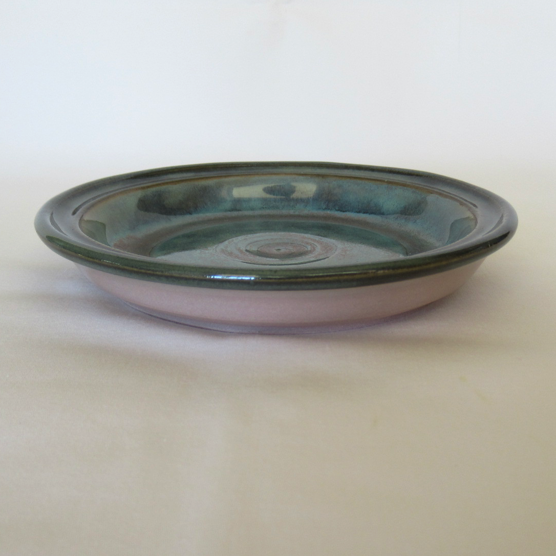Wheel-thrown Colored Porcelain Ceramic Pottery Candle Plate with Dark Teal Glaze