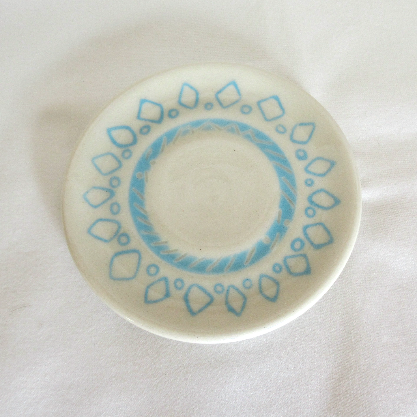 Mishima Plate. Handmade Small Blue and White Mishima Inlay Ring Plate. Ceramic Pottery.