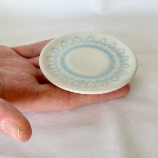 Mishima Plate. Handmade Small Blue and White Mishima Inlay Ring Plate. Ceramic Pottery.