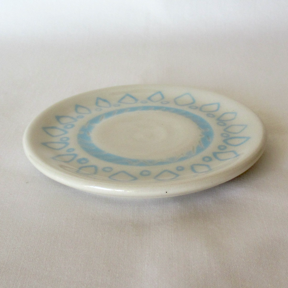 Mishima Plate. Handmade Small Blue and White Mishima Inlay Ring Plate. Ceramic Pottery.