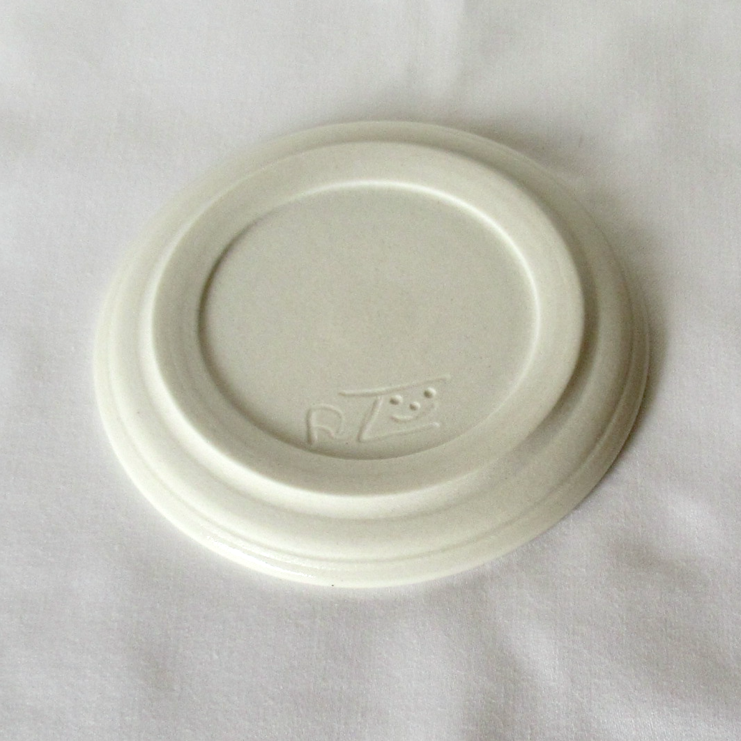 Mishima Plate. Handmade Small Blue and White Mishima Inlay Ring Plate. Ceramic Pottery.