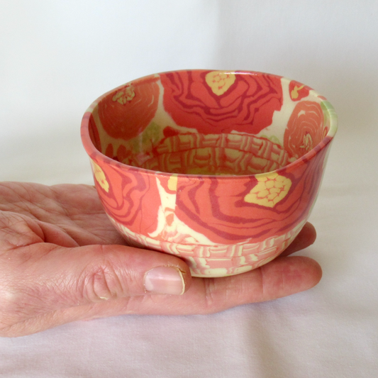 Small Nerikomi Press Molded Bowl. Nerikomi Ranunculus Flower Design. Ceramic Porcelain Pottery.