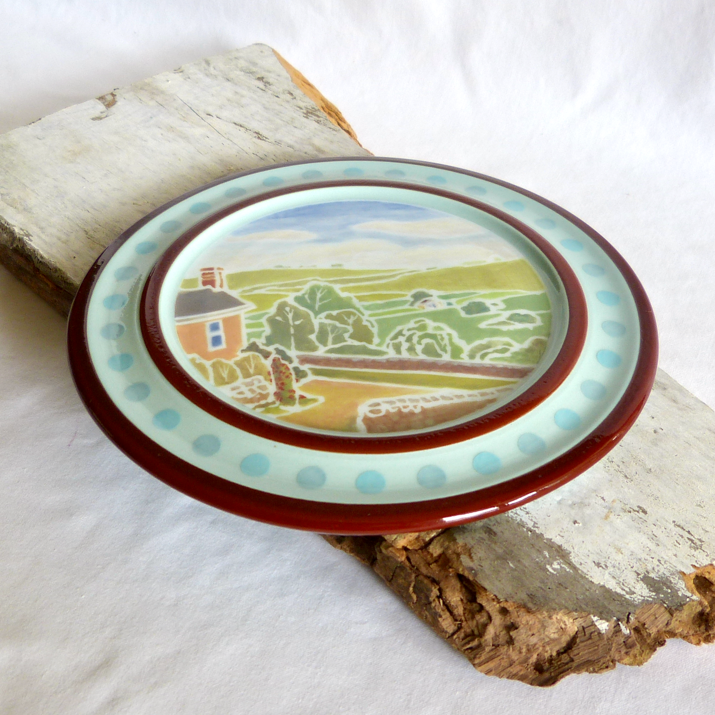 A Handcrafted Blue Turquoise Landscape Decorative Plate