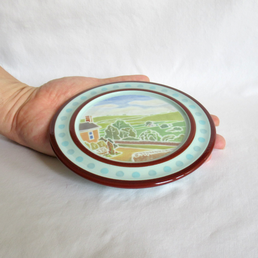 A Handcrafted Blue Turquoise Landscape Decorative Plate
