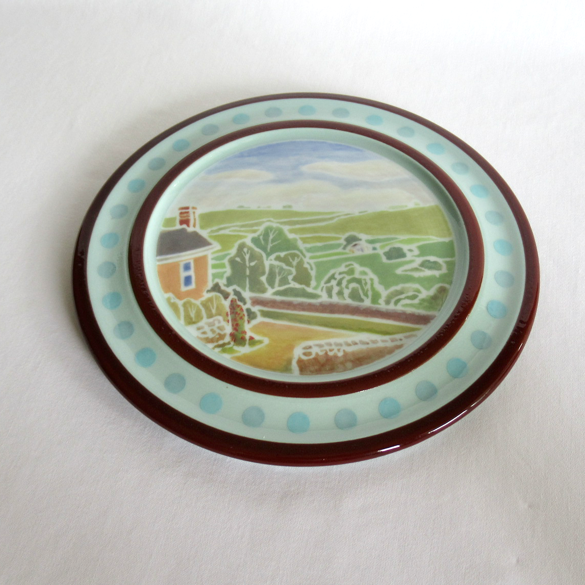 A Handcrafted Blue Turquoise Landscape Decorative Plate