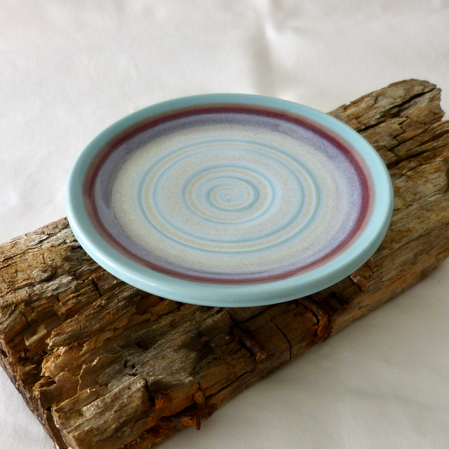 Blue Turquoise Wheel-thrown, Swirled with Layered Glazes Plate