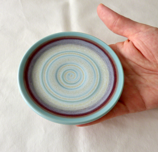 Blue Turquoise Wheel-thrown, Swirled with Layered Glazes Plate