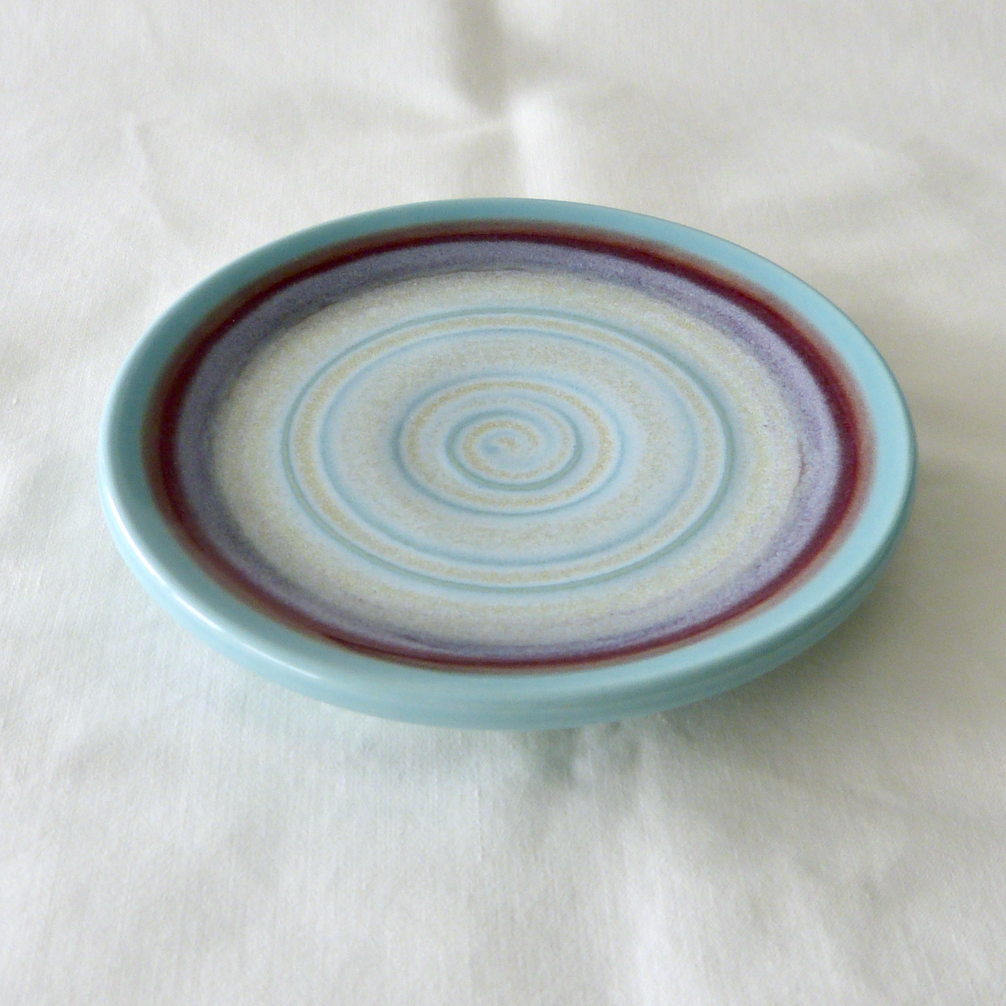 Blue Turquoise Wheel-thrown, Swirled with Layered Glazes Plate