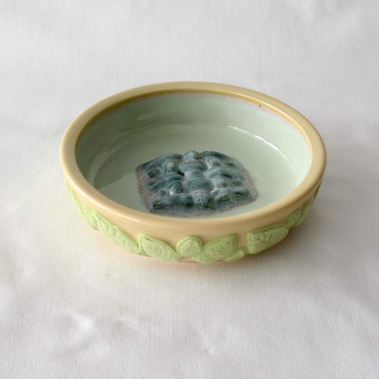 Wheel-thrown Leaves Soap Dish. Soap Dish for Small, Square Soaps. Ceramic Pottery.