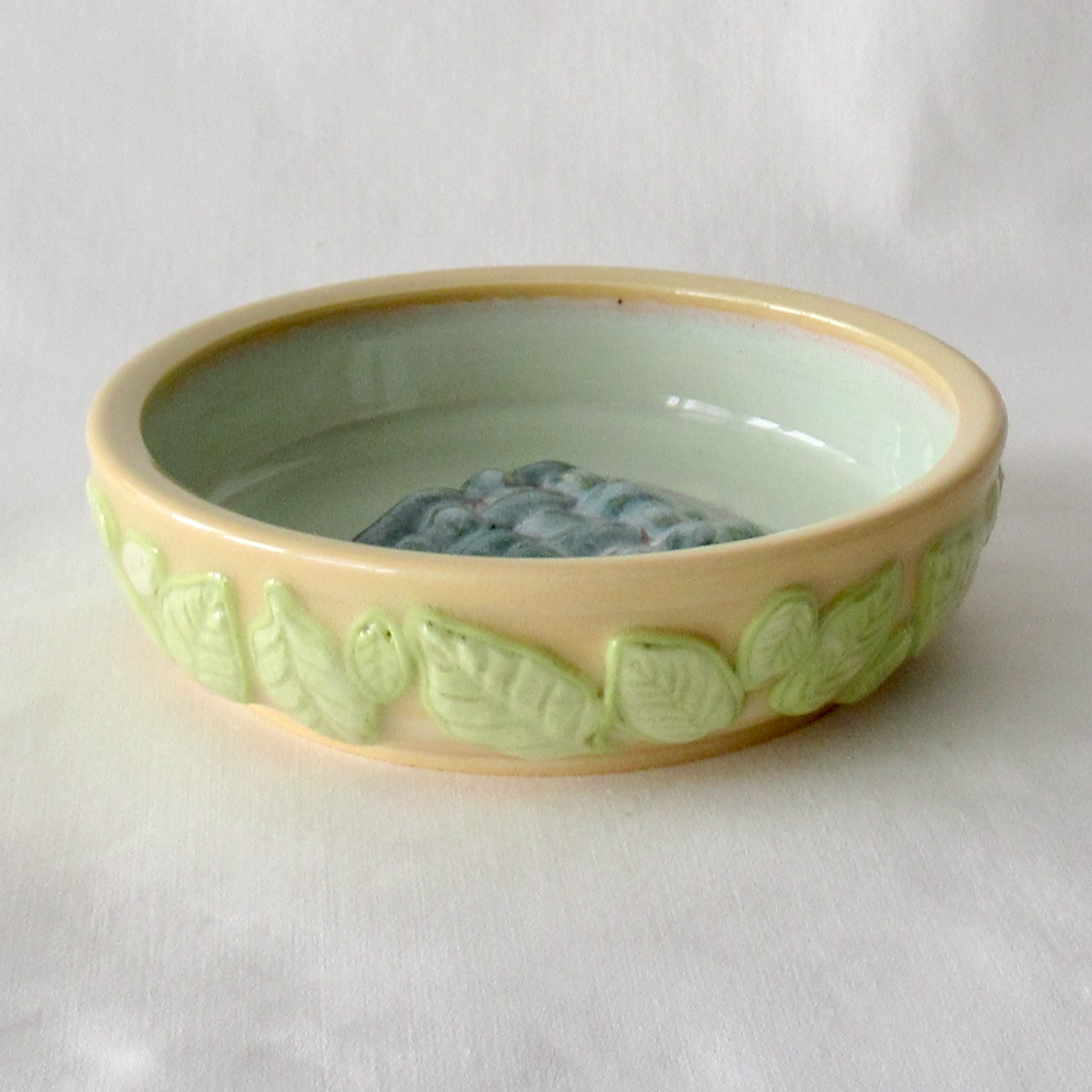 Wheel-thrown Leaves Soap Dish. Soap Dish for Small, Square Soaps. Ceramic Pottery.
