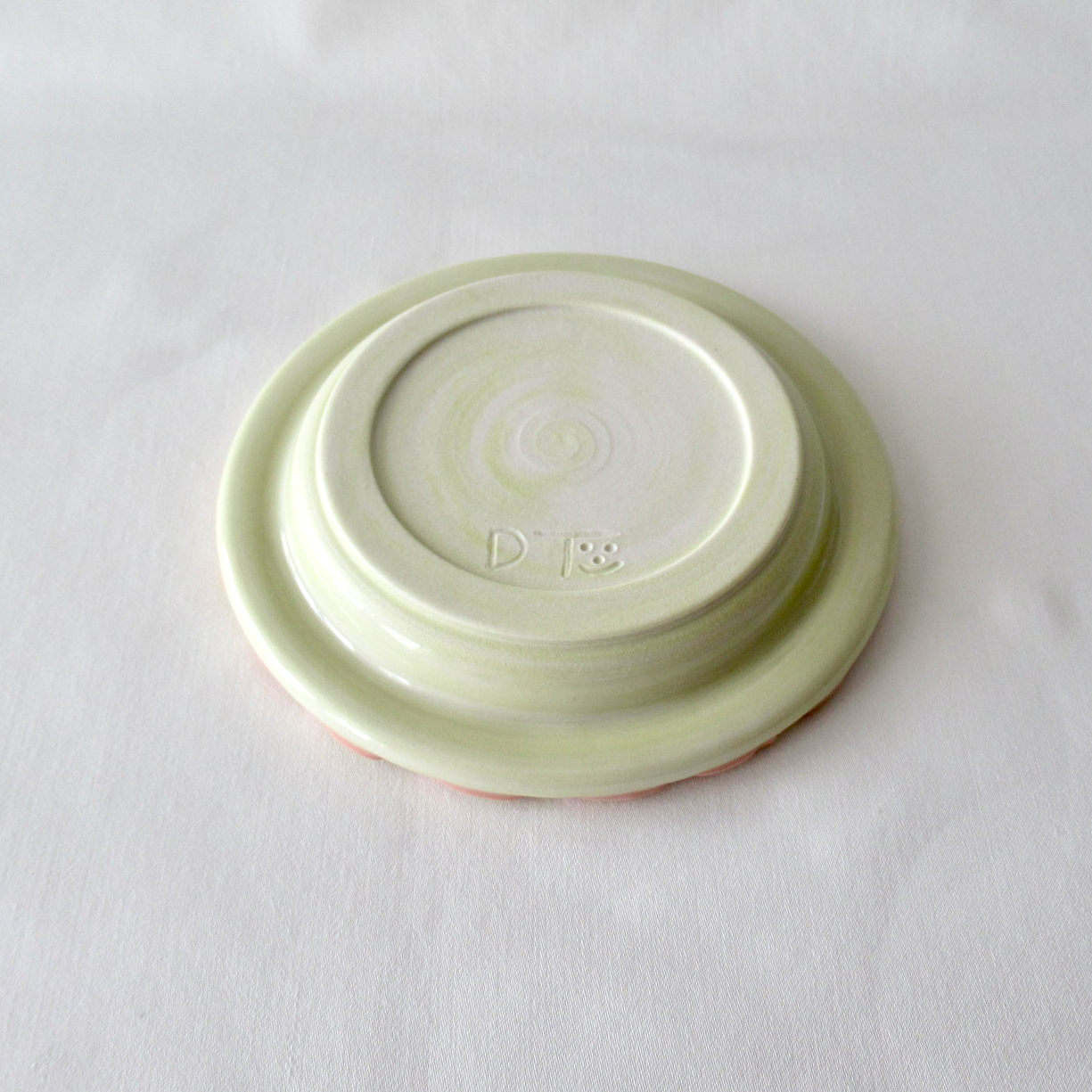 Handmade Colored Porcelain Candle Plate with Decorative Leaf Rim. Ceramic Pottery.