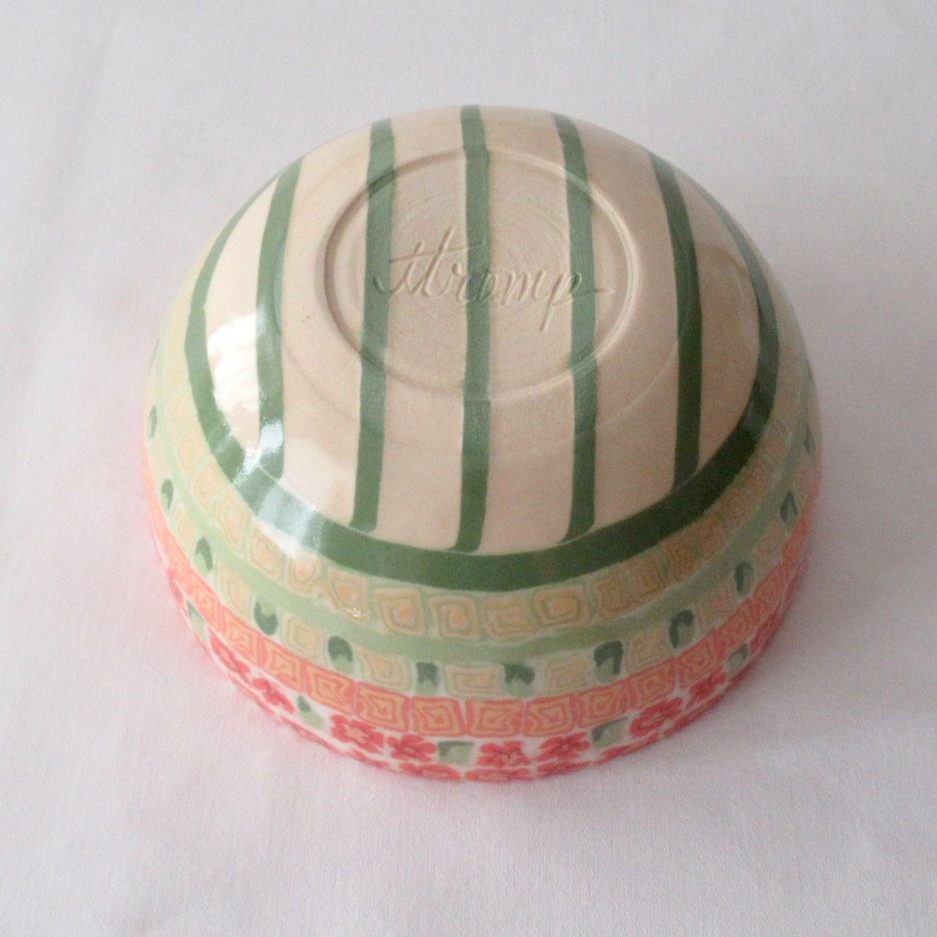 A Nerikomi Bowl. Small Red Flowers Colored Porcelain Technique. Ceramic Pottery.