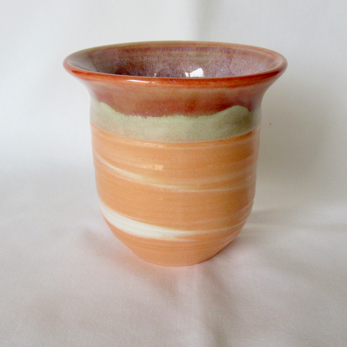 Wheel-thrown Orange and White Swirled Colored Porcelain Bud Vase. Neriage Technique. Ceramic Pottery