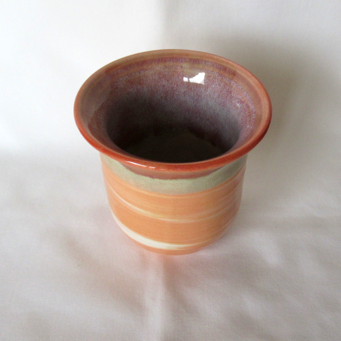 Wheel-thrown Orange and White Swirled Colored Porcelain Bud Vase. Neriage Technique. Ceramic Pottery