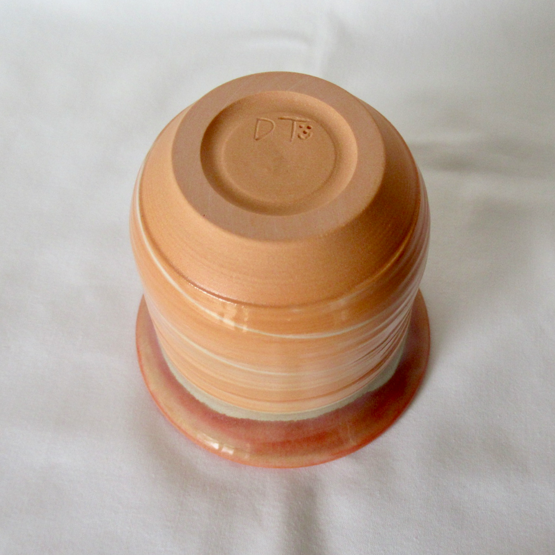 Wheel-thrown Orange and White Swirled Colored Porcelain Bud Vase. Neriage Technique. Ceramic Pottery