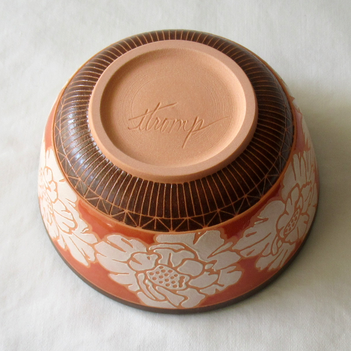 A Small Handmade Hand Drawn White Peony Dipping Bowl