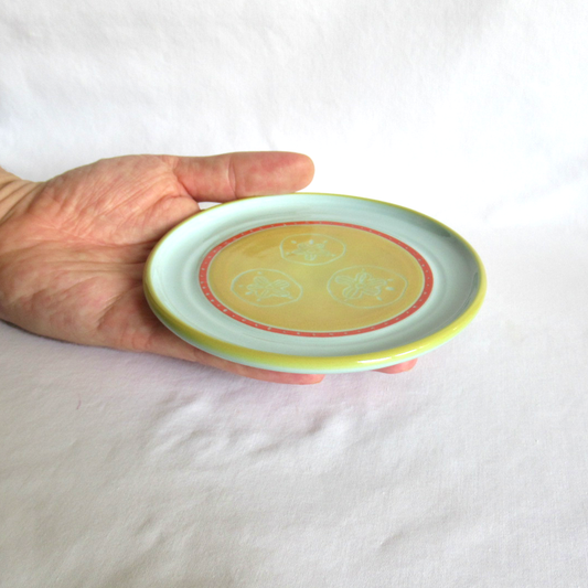 Dennis's Blue Porcelain Wheel- thrown, Sand Dollar Sgraffito Plate.