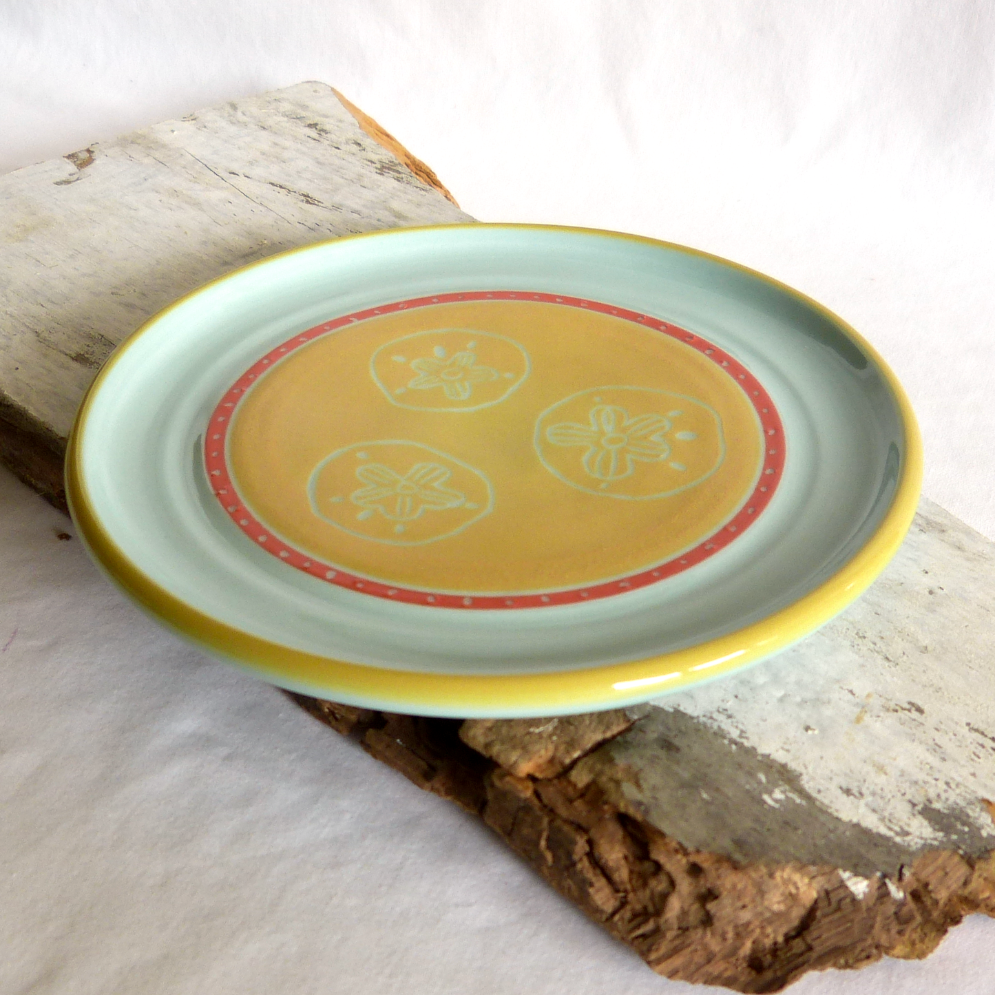 Dennis's Blue Porcelain Wheel- thrown, Sand Dollar Sgraffito Plate.