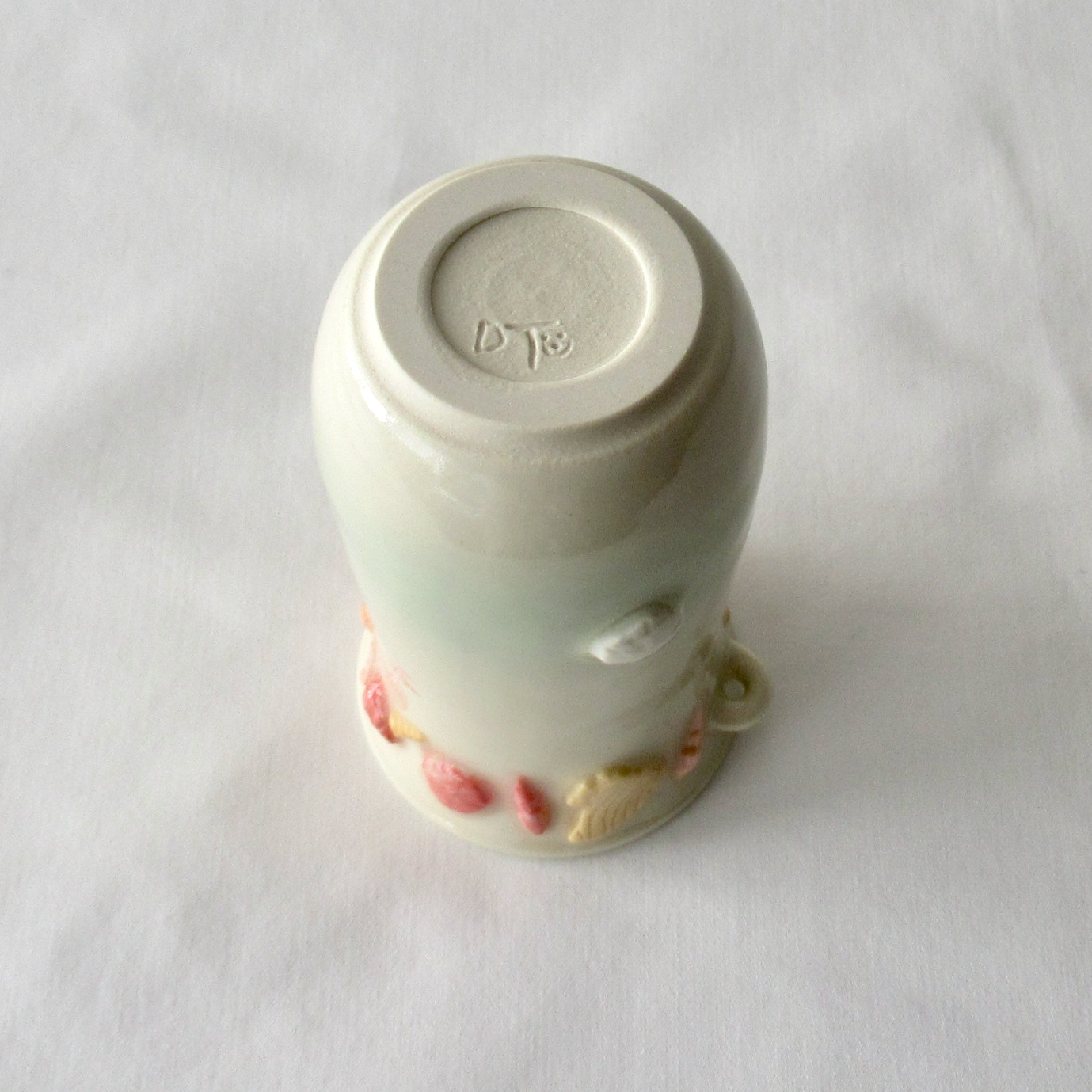 Handmade Bud Vase with Agateware Seashells and Hanging Fish Charm. Ceramic Pottery.