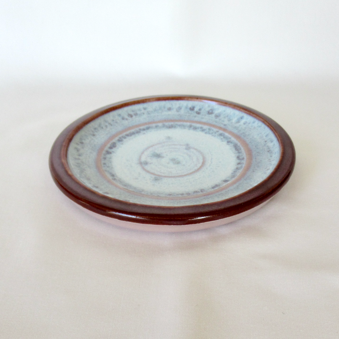 Wheel-thrown Small Handmade Candle Plate. Lilac Colored Ceramic Porcelain Pottery.