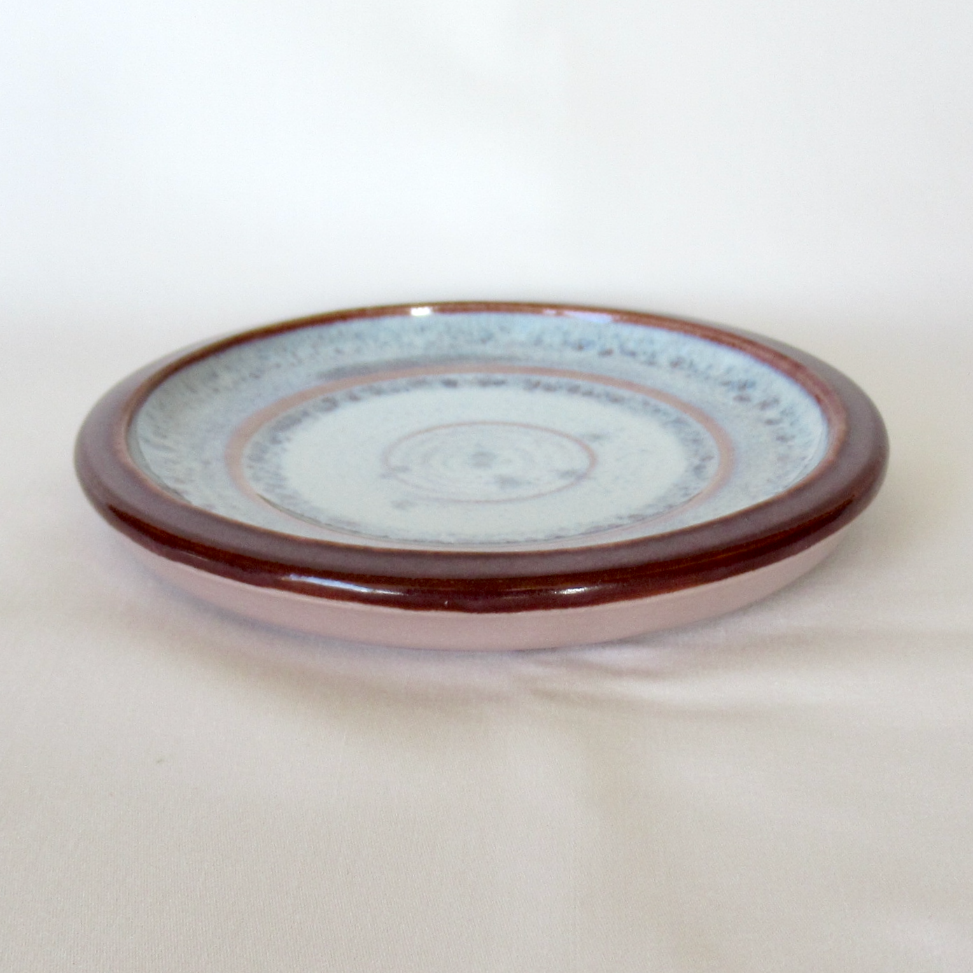 Wheel-thrown Small Handmade Candle Plate. Lilac Colored Ceramic Porcelain Pottery.