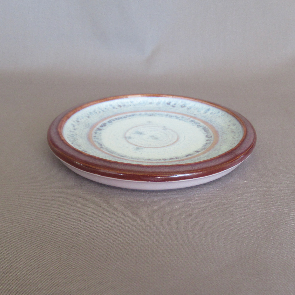 Wheel-thrown Small Handmade Candle Plate. Lilac Colored Ceramic Porcelain Pottery.