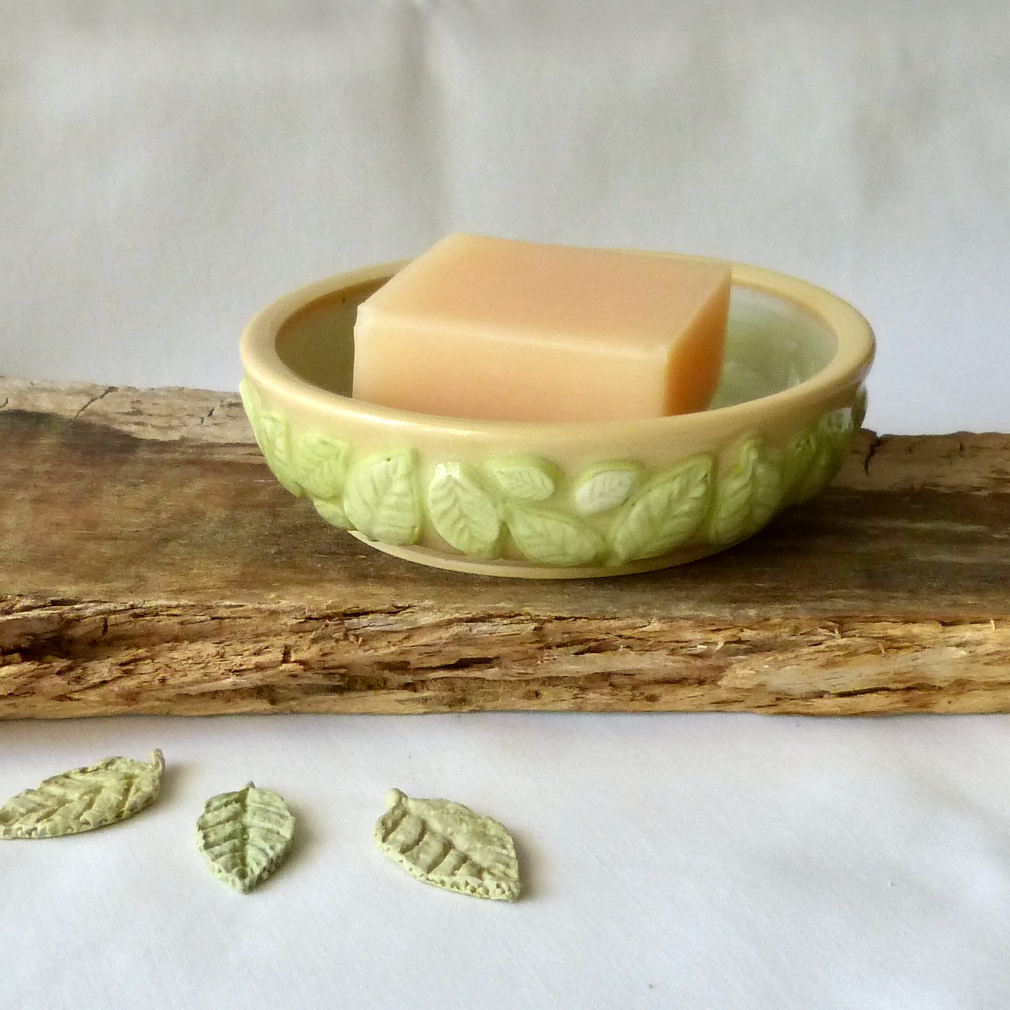 Wheel-thrown Leaves Soap Dish. Soap Dish for Small, Square Soaps. Ceramic Pottery.