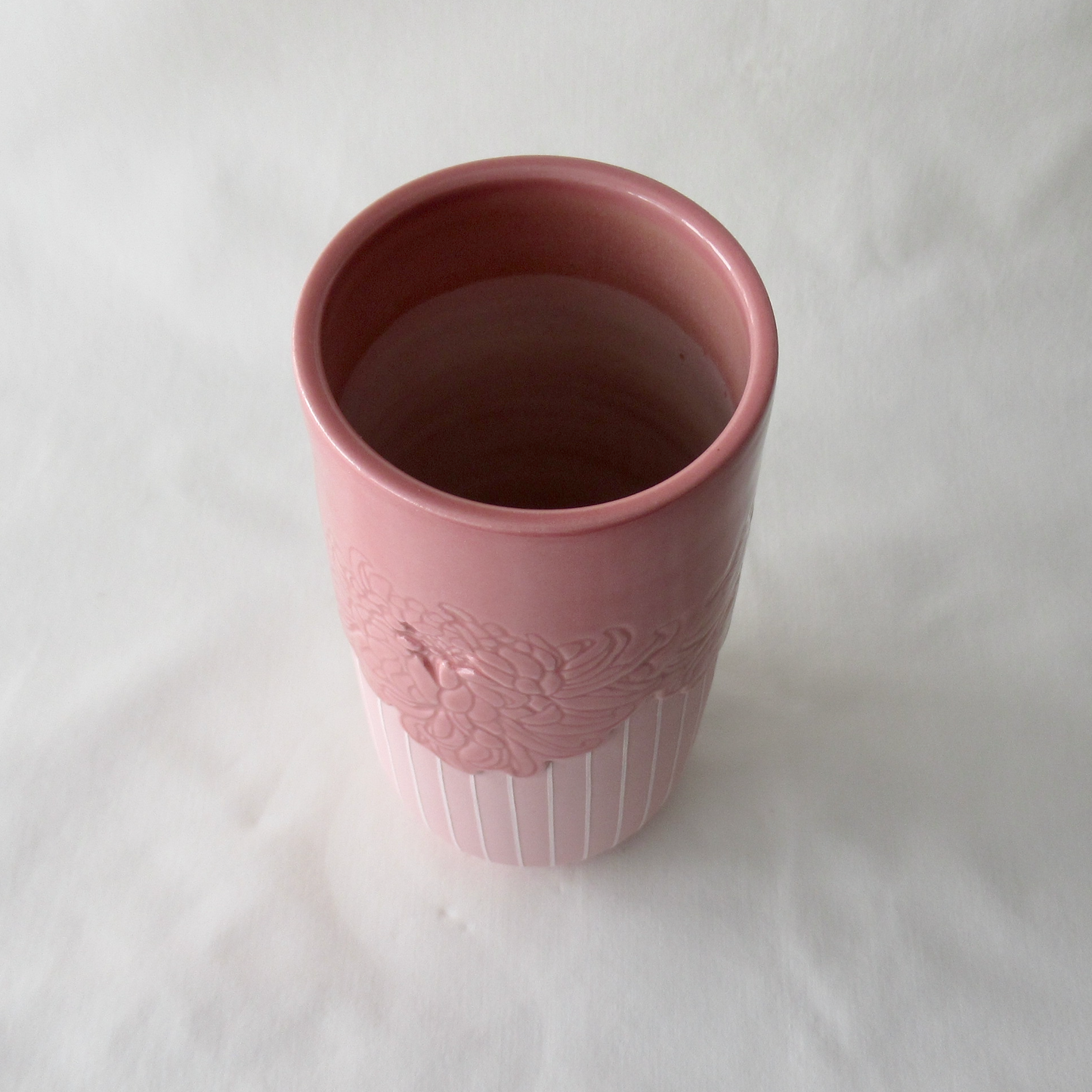 Engraved Spider Mum Colored Porcelain Vase. Handcrafted Ceramic Pottery.