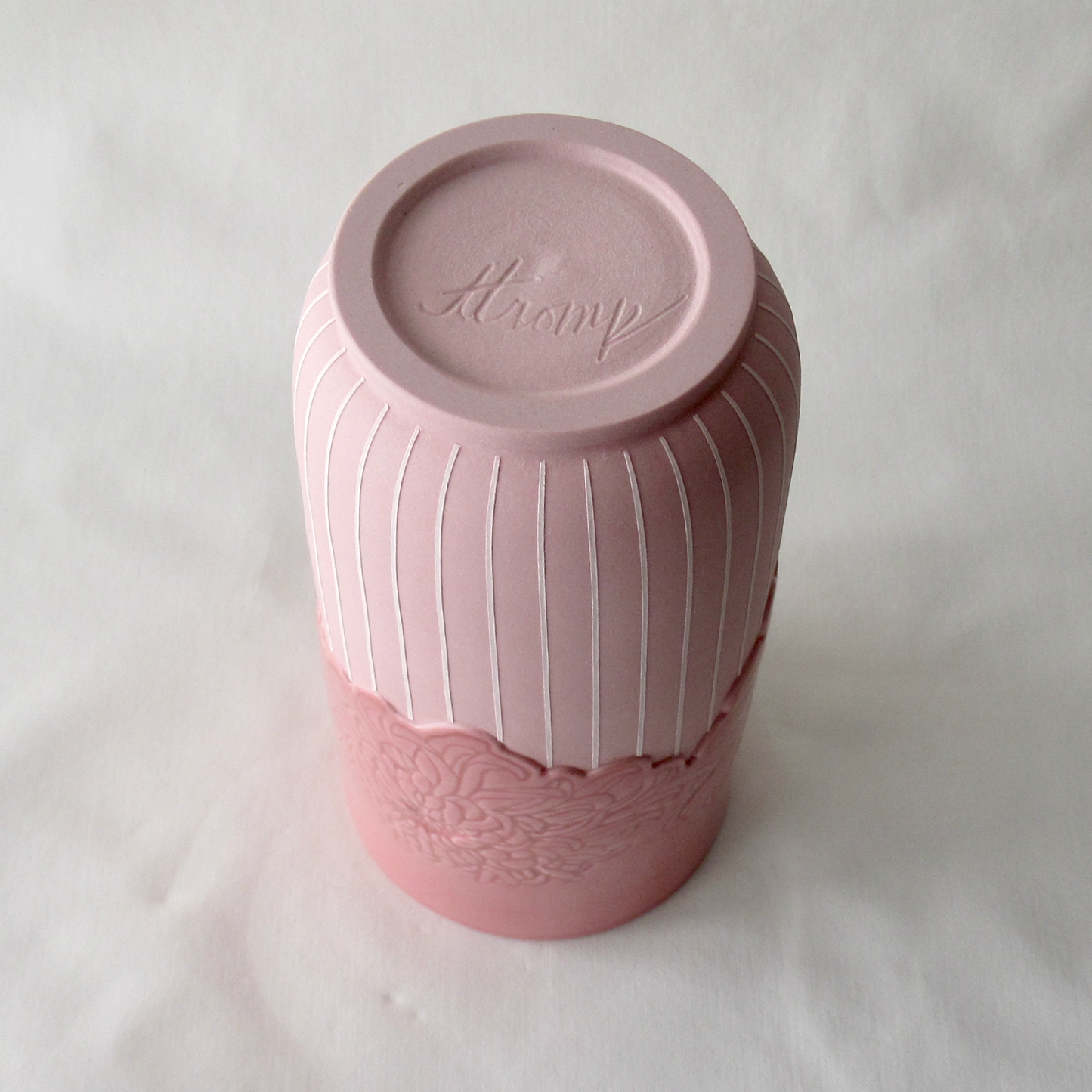 Engraved Spider Mum Colored Porcelain Vase. Handcrafted Ceramic Pottery.