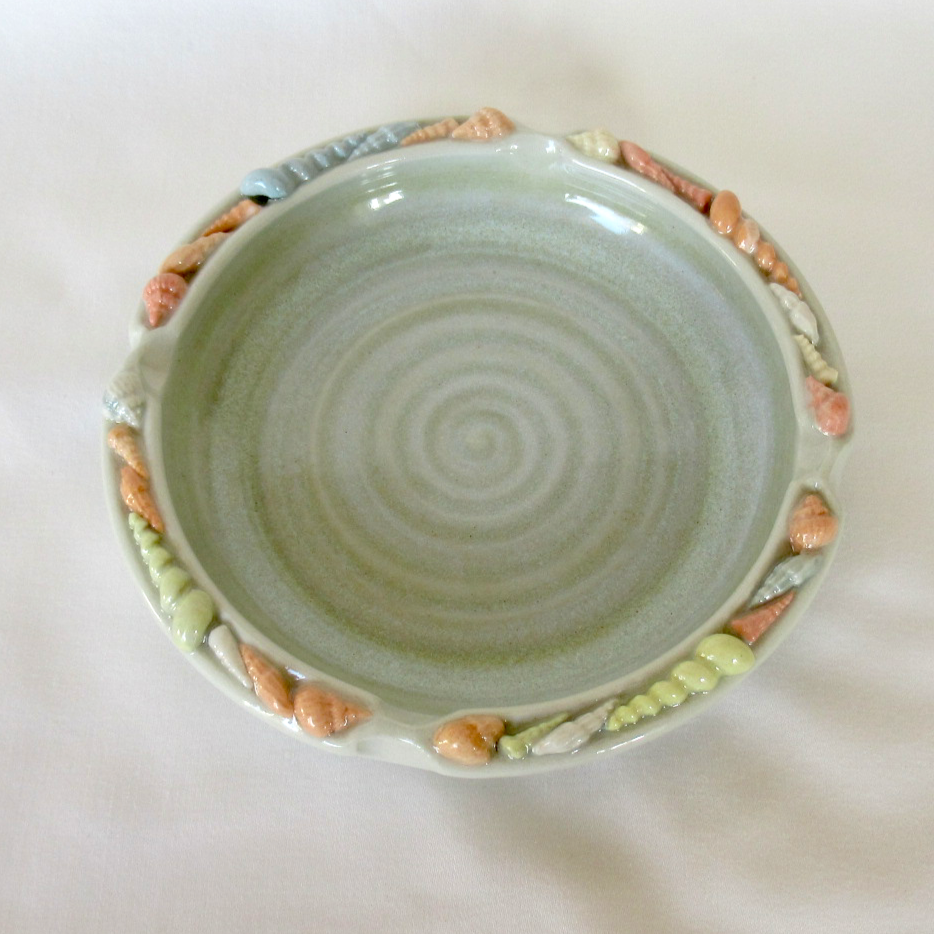 Handmade Seashell Split Rim Candle Plate. Ceramic Pottery