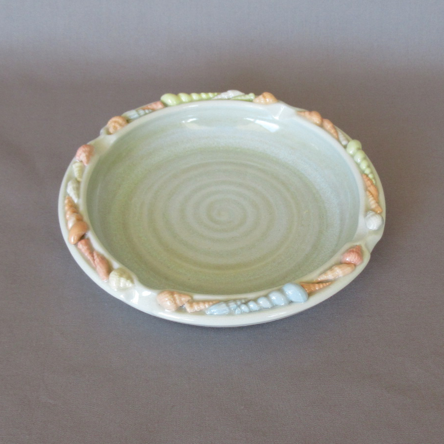 Handmade Seashell Split Rim Candle Plate. Ceramic Pottery