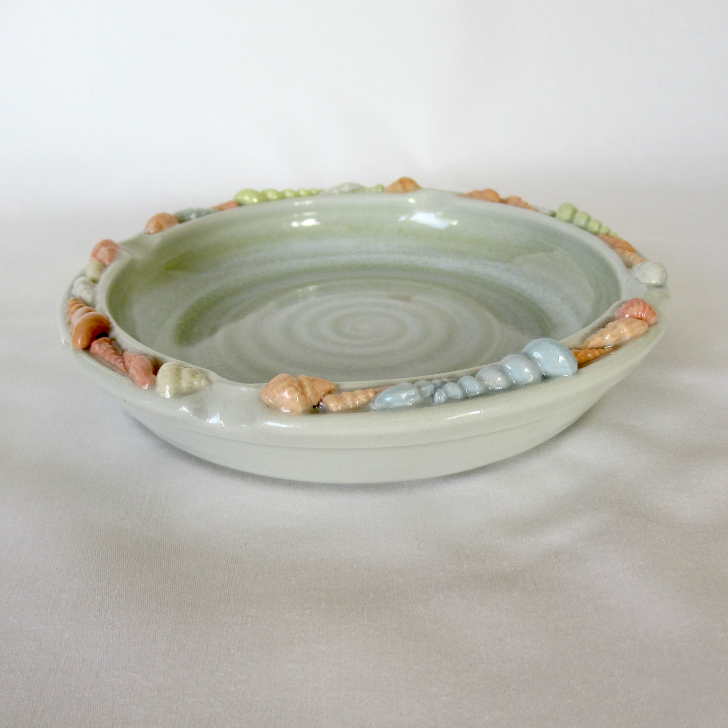 Handmade Seashell Split Rim Candle Plate. Ceramic Pottery