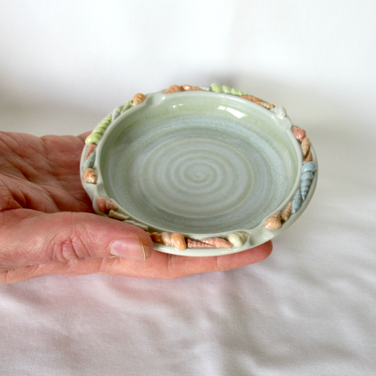 Handmade Seashell Split Rim Candle Plate. Ceramic Pottery