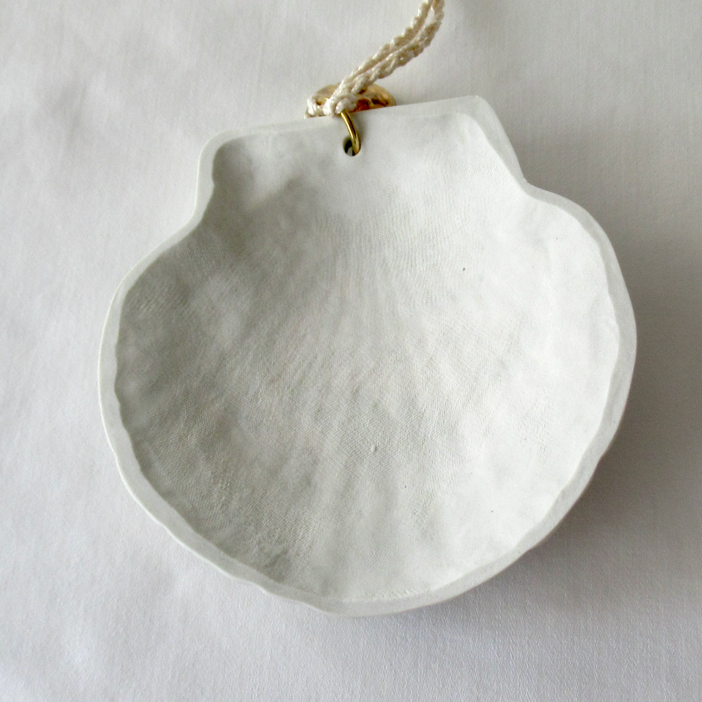 Handmade Seashell Teal Colored Porcelain Hanging Ornament. Ceramic Pottery.