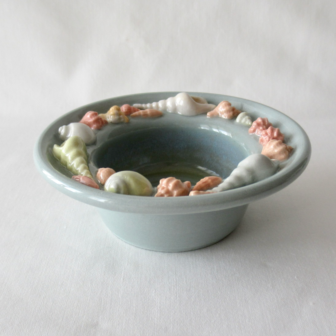 Handmade Teal Colored Porcelain Small Seashell Bowl. Ceramic Pottery.