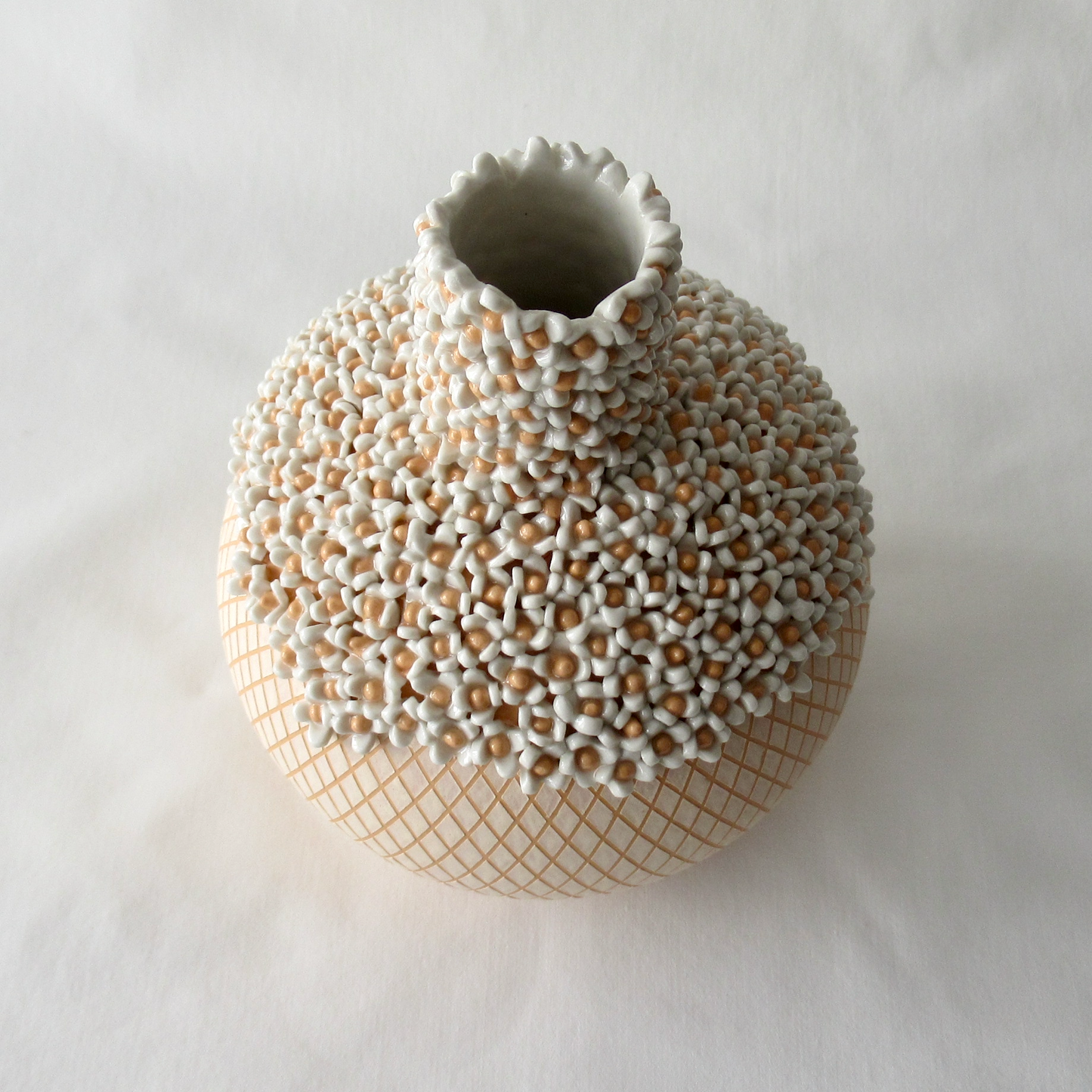 Handcrafted Pot Bellied Diamonds and Flowers Bud Vase