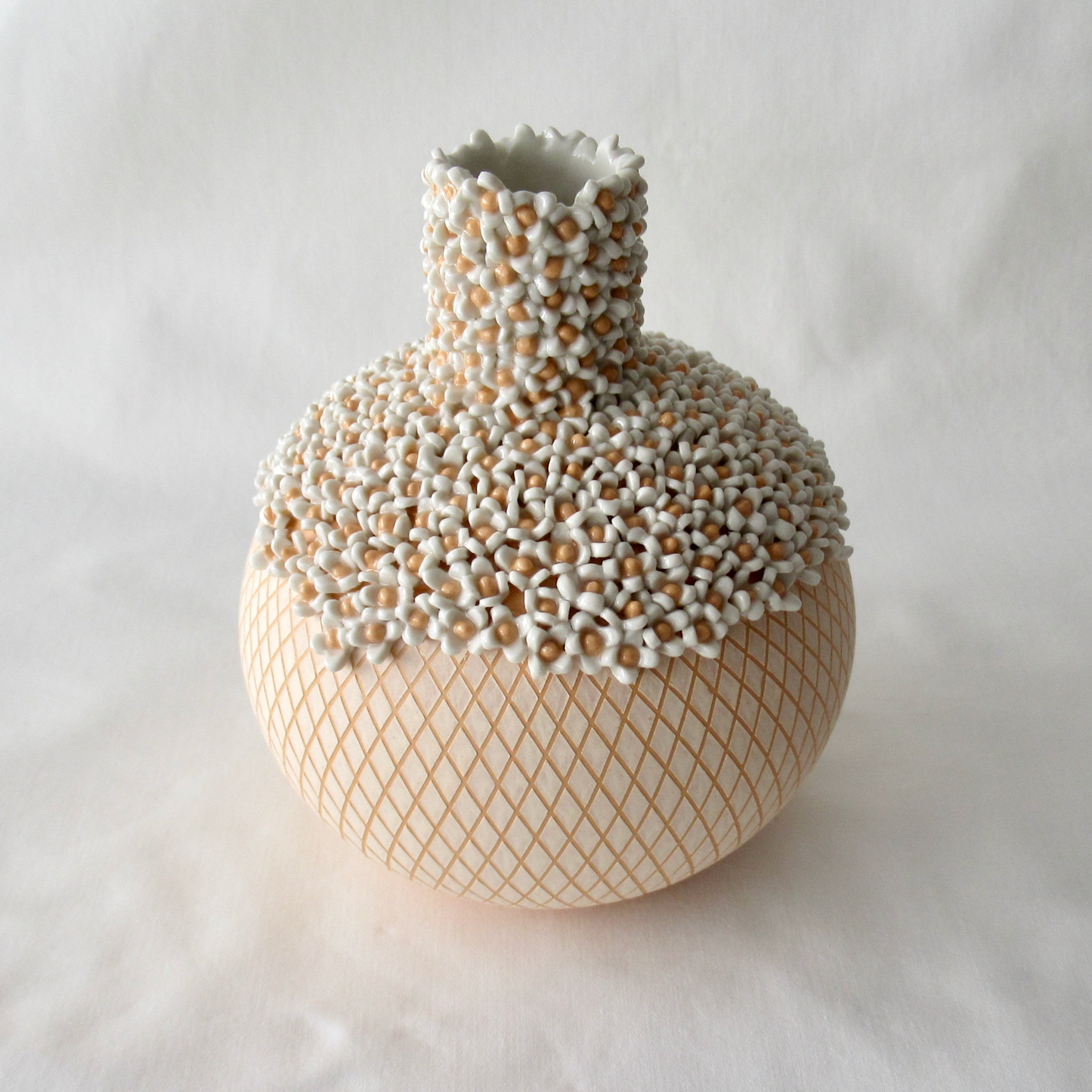 Handcrafted Pot Bellied Diamonds and Flowers Bud Vase