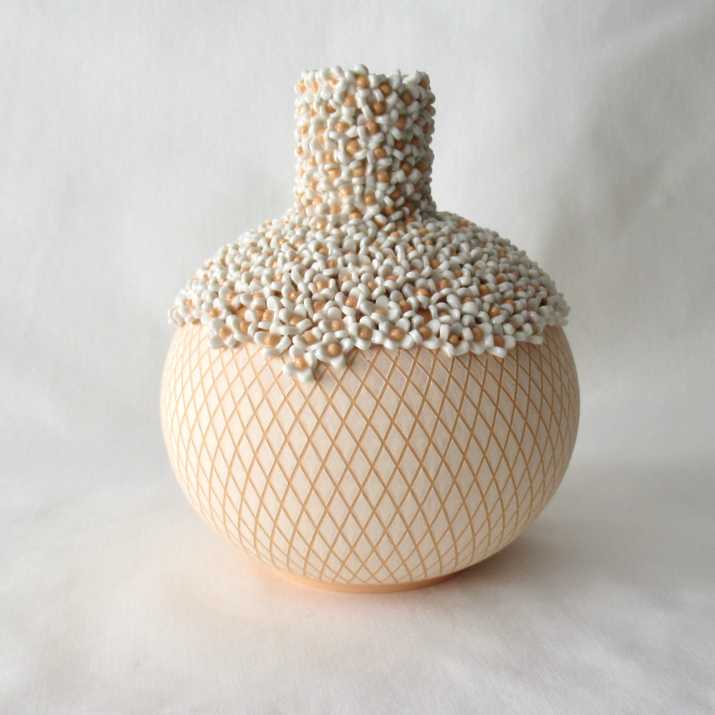 Handcrafted Pot Bellied Diamonds and Flowers Bud Vase